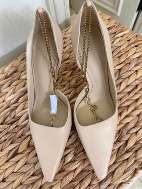 Cult Gaia Women’s Pointed Toe Chain Accent Pumps in Nude